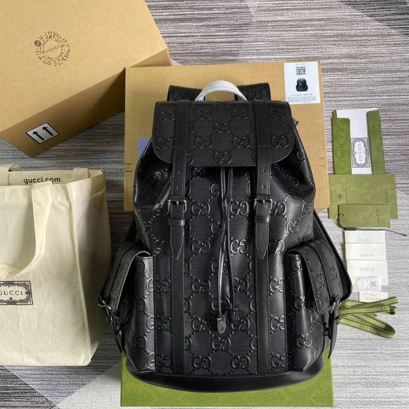 Gucci GG Embossed Leather Replica Backpack Black 625770 - DEEPREPS