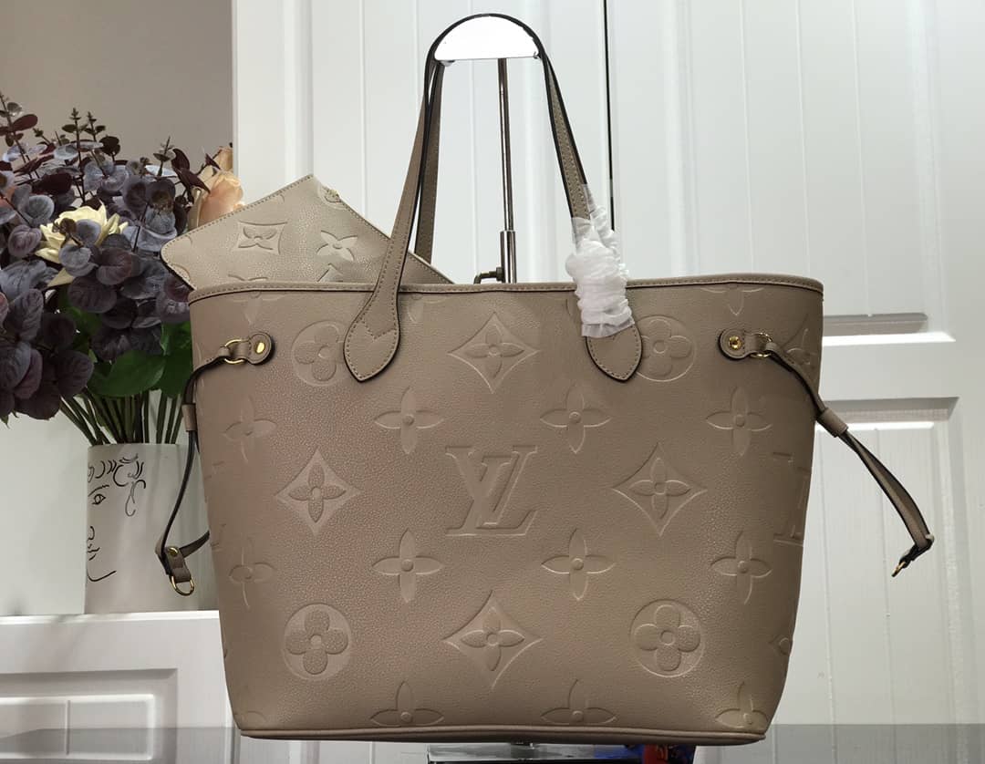 Louis Vuitton Neverfull MM Monogram Empreinte Tourterelle Bag Replica Gray M45686 - DEEPREPS