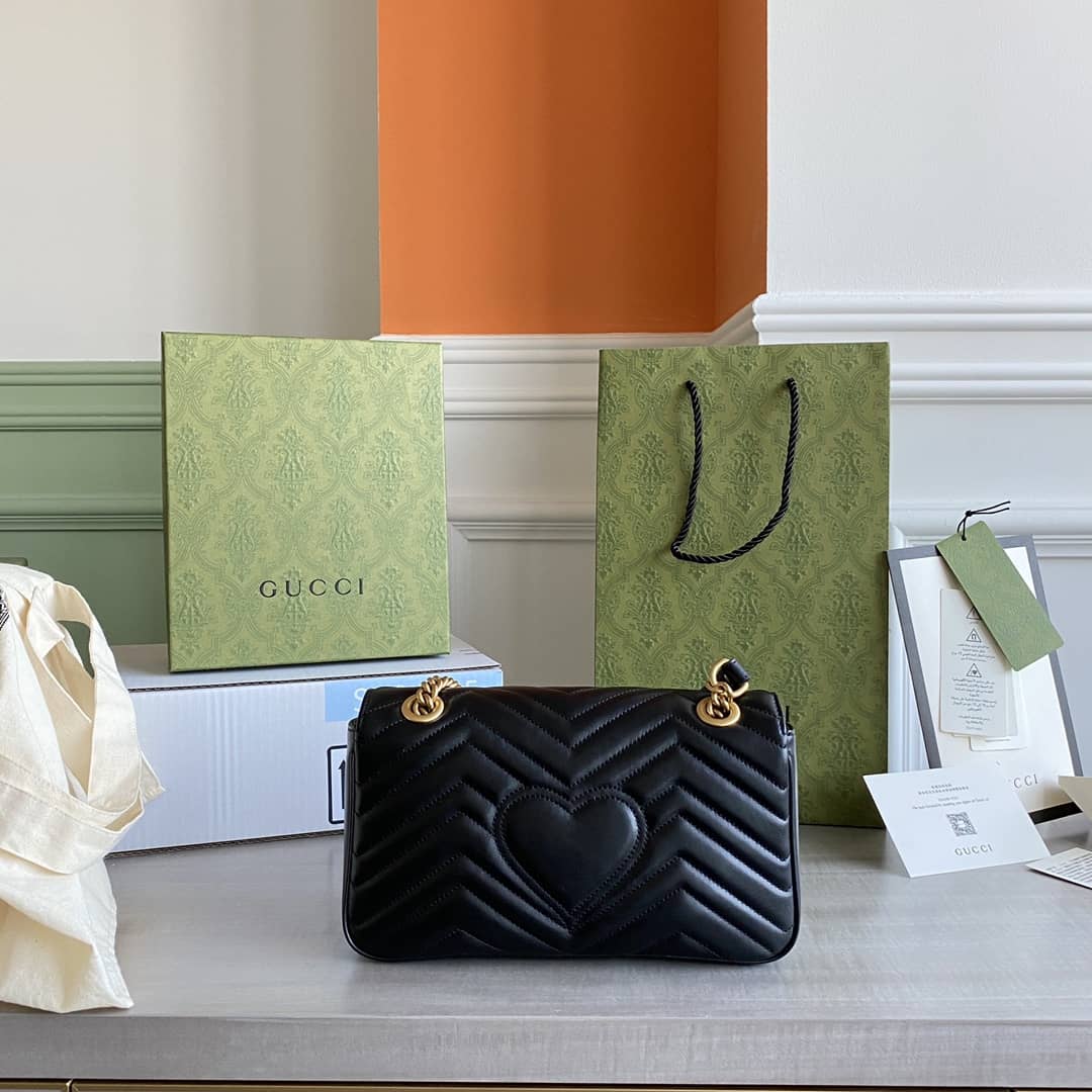 Gucci GG Marmont Matelasse Shoulder Bag Replica Black 443497 - DEEPREPS