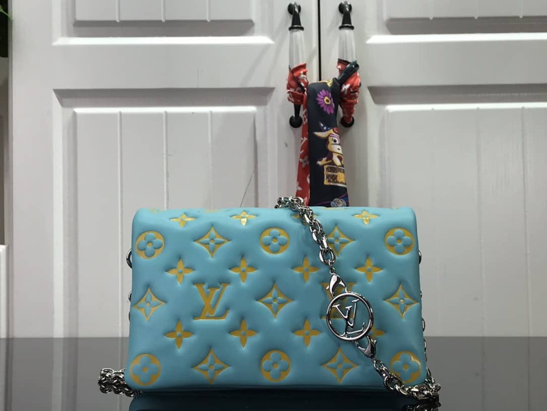 Louis Vuitton Pochette Coussin Monogram Embossed Lambskin Chain Replica Bag Blue(Cola) - DEEPREPS