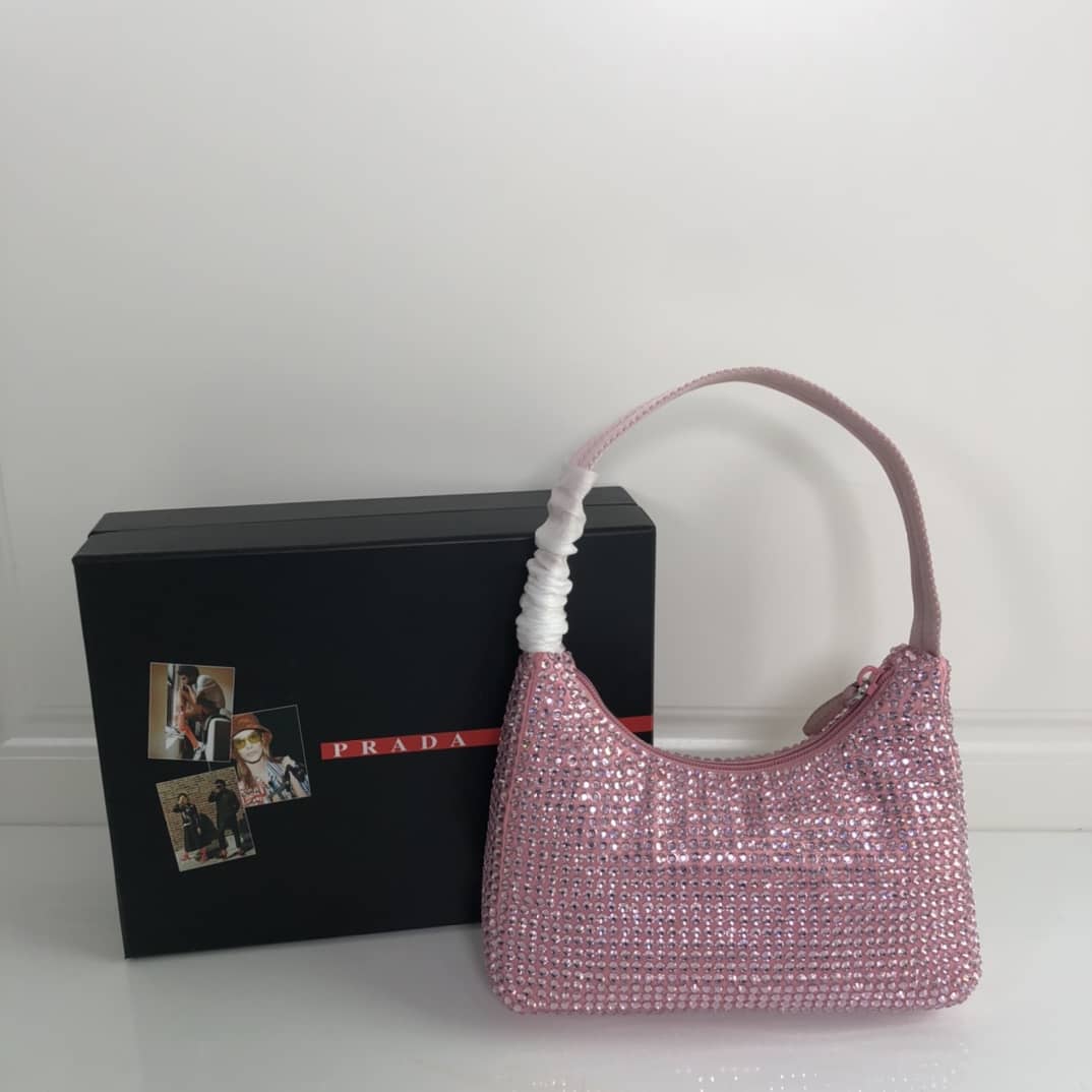 Prada Satin Re-Edition 2000 Crystal Mini Hobo - DEEPREPS