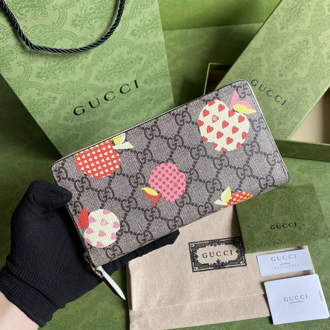 Gucci GG Apple Print Zip Around Long Wallet Replica 663924 - DEEPREPS
