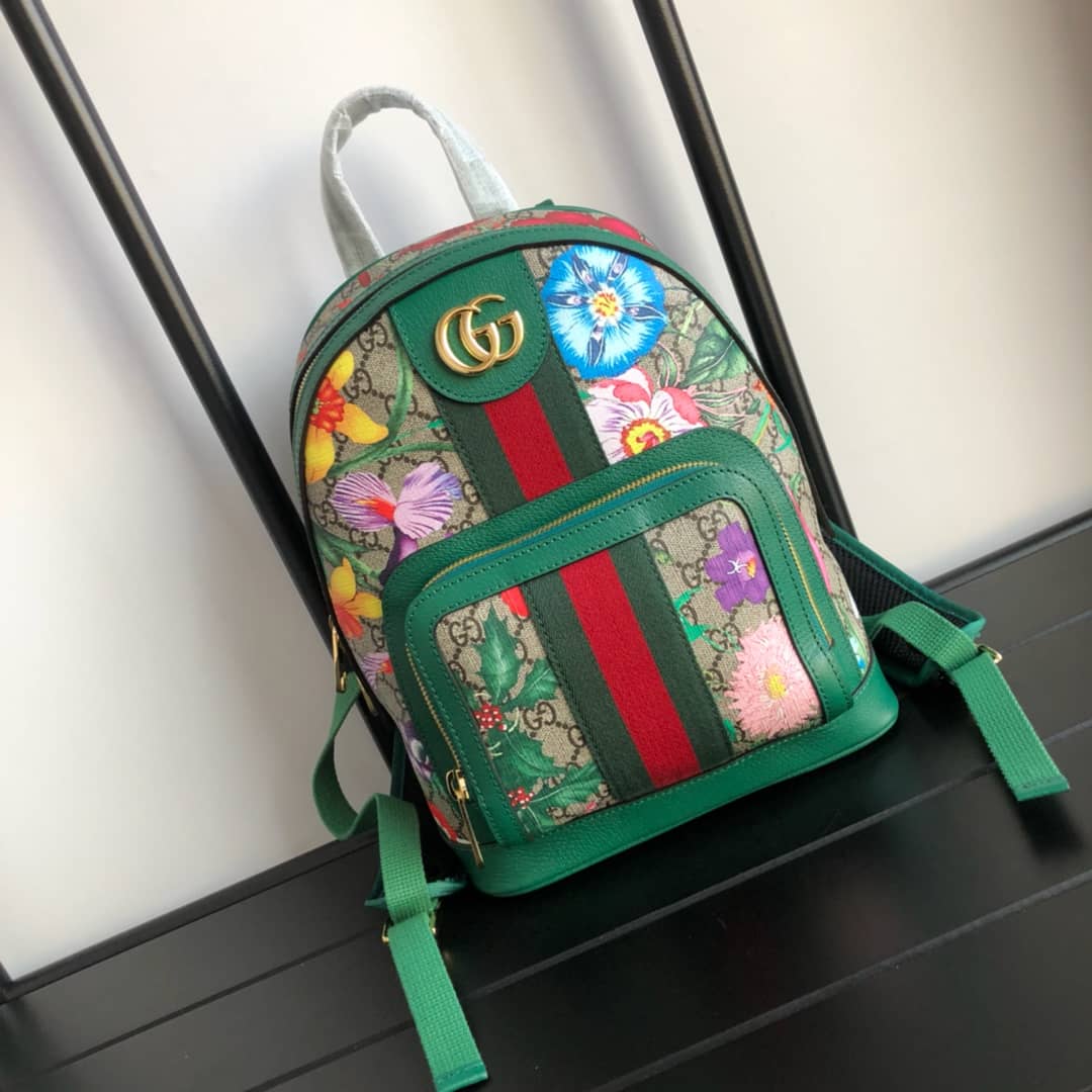 Gucci Ophidia Flora Small GG Supreme Canvas Replica Backpack Green 547965 - DEEPREPS