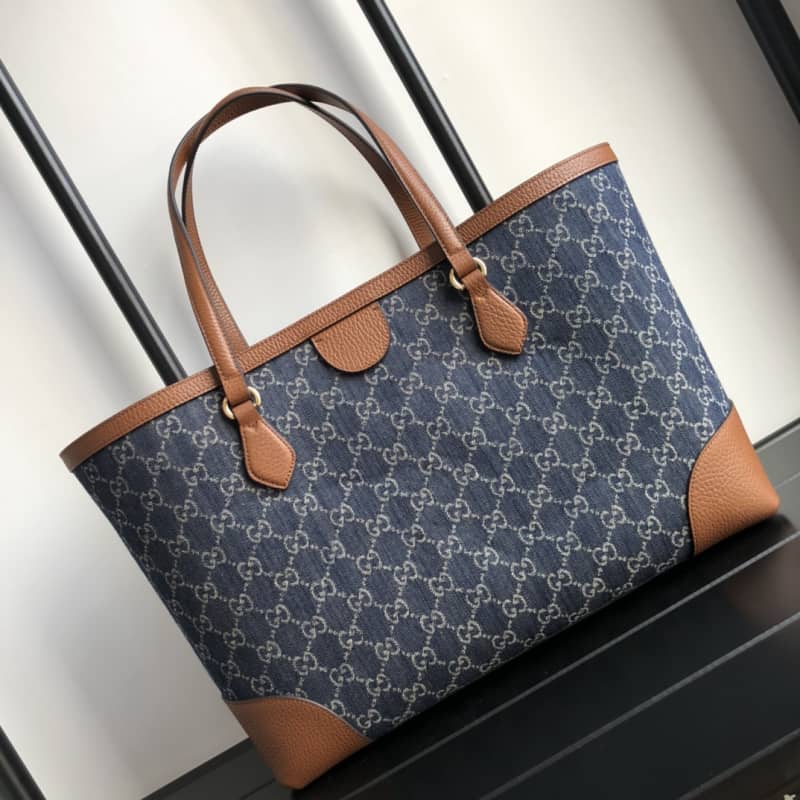 Gucci Ophidia Leather Tote Replica Blue 631685 - DEEPREPS