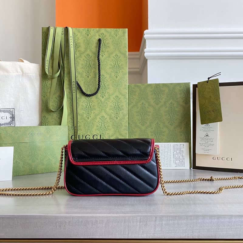 Gucci GG Marmont Mini Matelasse Leather Shoulder Bag Replica Black 574969 - DEEPREPS