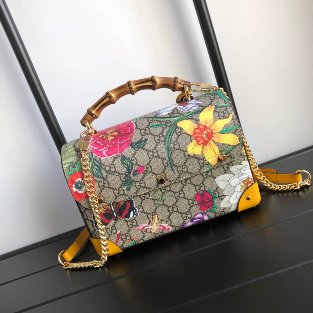 Gucci Padlock GG Small Bamboo Shoulder Bag Replica Yellow 603221 - DEEPREPS