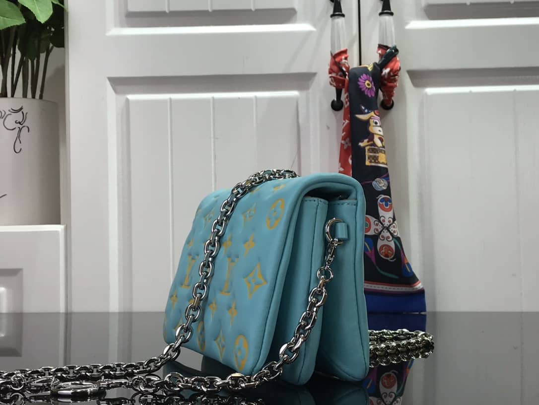 Louis Vuitton Pochette Coussin Monogram Embossed Lambskin Chain Replica Bag Blue(Cola) - DEEPREPS