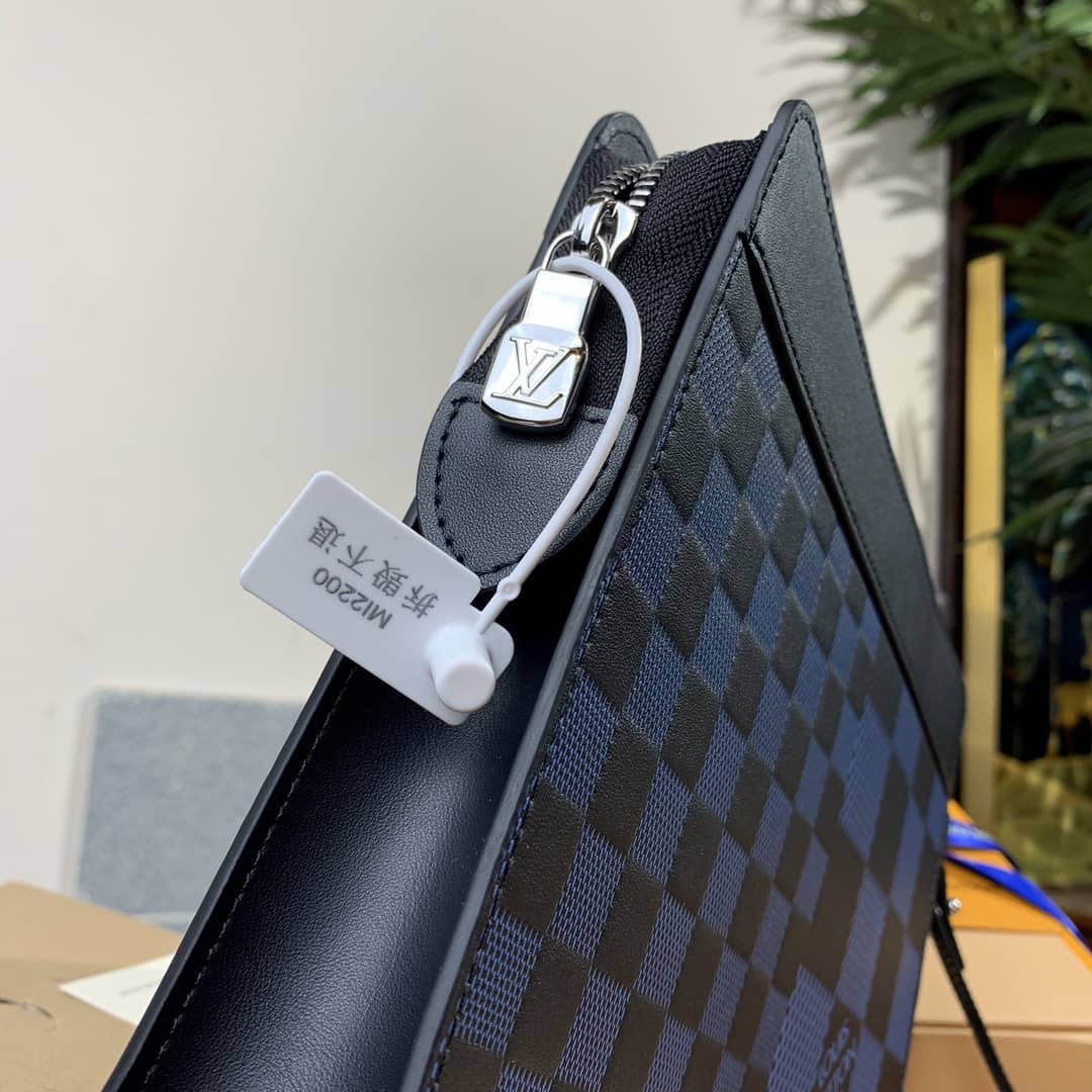 Louis Vuitton Damier Infini 3D Cowhide Leather Standing Pouch Replica Blue N60449 - DEEPREPS