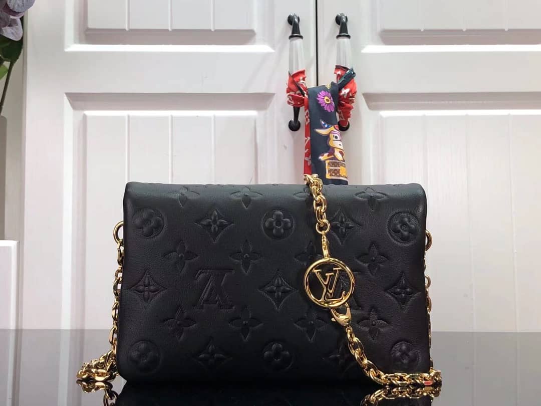 Louis Vuitton Pochette Coussin Monogram Embossed Lambskin Chain Replica Bag Black - DEEPREPS