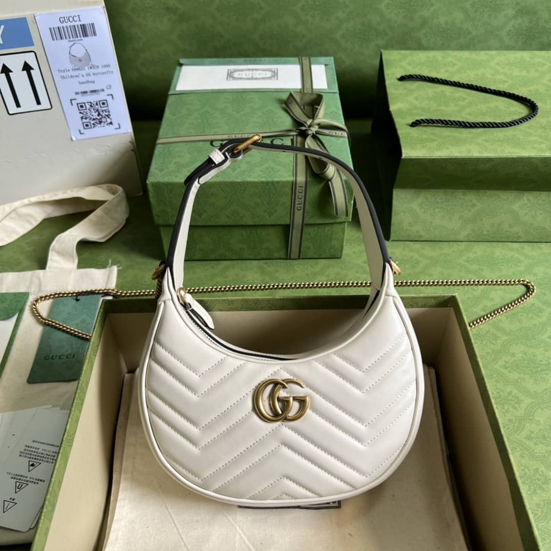 Gucci GG Marmont Half-moon-shaped Mini White 699514 Replica Hobo Bag - DEEPREPS