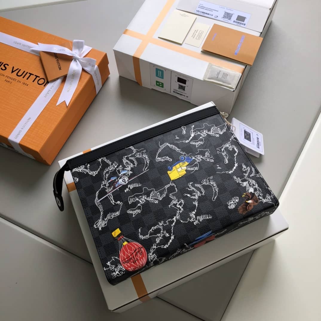 Louis Vuitton Damier Graphite Replica Pochette Voyage MM Black N40205 - DEEPREPS