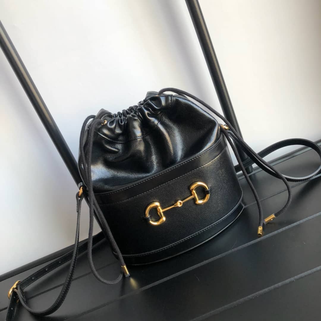 Gucci 1955 Horsebit Bucket Bag Replica Black 602118 - DEEPREPS