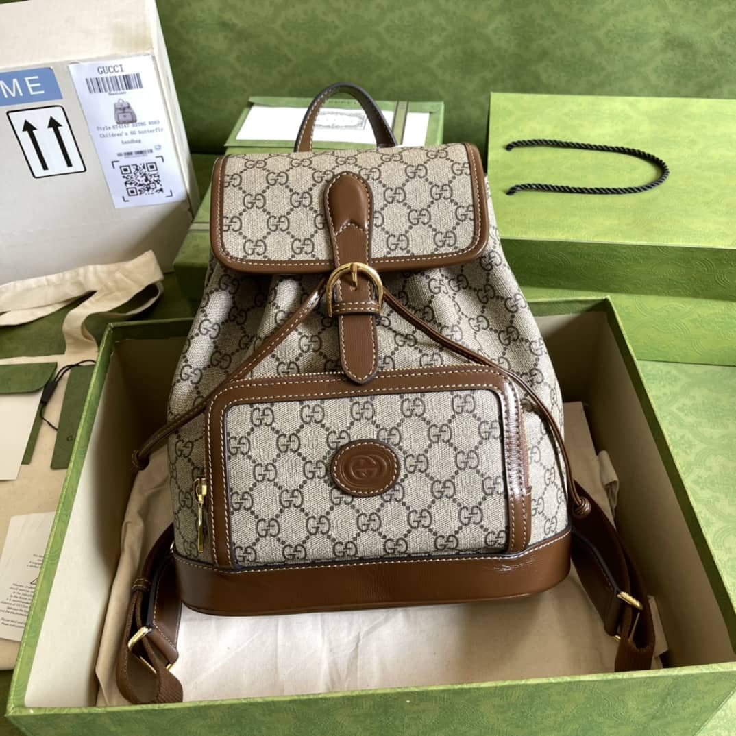 Gucci Interlocking GG Supreme Backpack Beige Replica 674147 - DEEPREPS