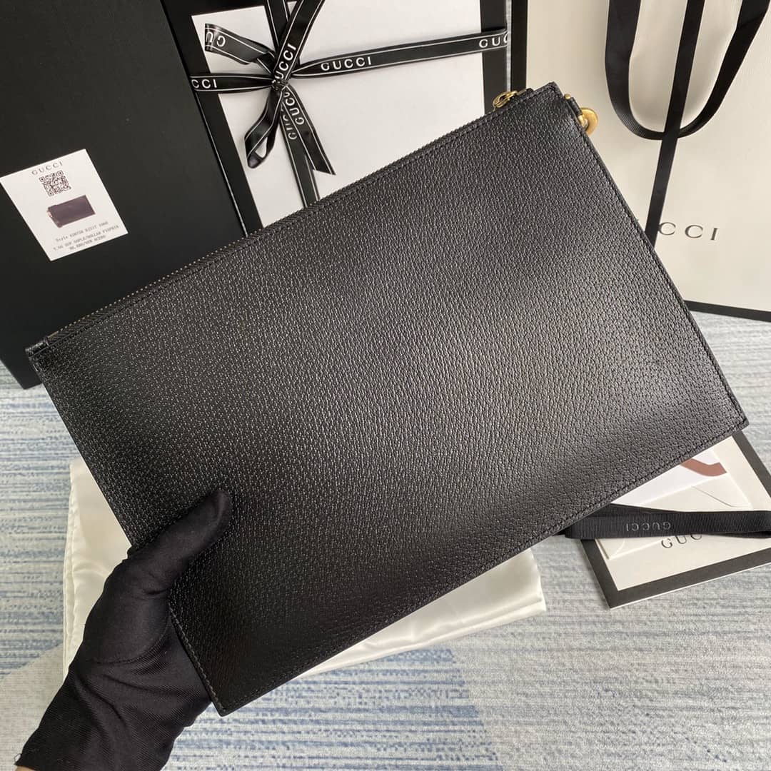 Gucci Mens Leather Pouch With Web Agora Black Replica 428758 - DEEPREPS