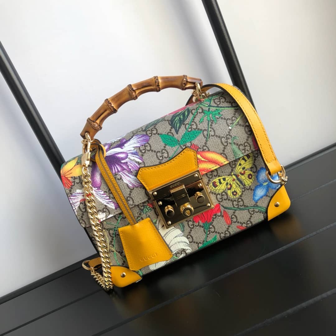 Gucci Padlock GG Small Bamboo Shoulder Bag Replica Yellow 603221 - DEEPREPS