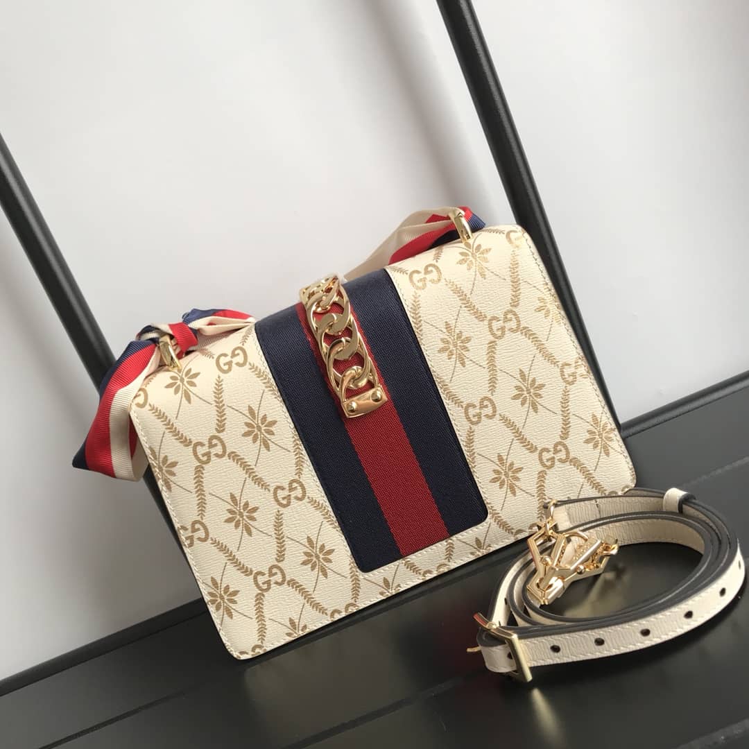 Gucci Sylvie Small Leather Shoulder Bag Replica Beige 524405 - DEEPREPS