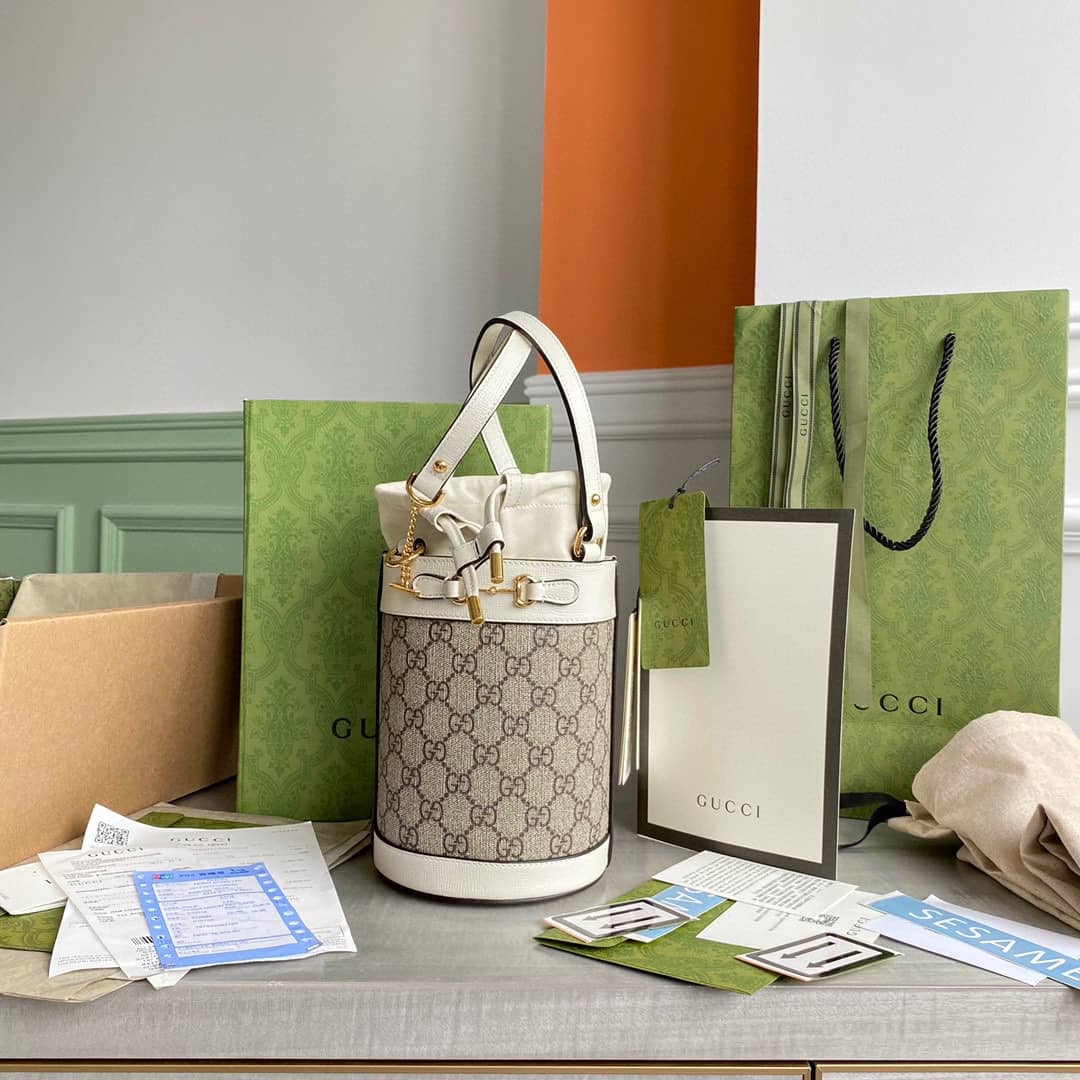 Gucci Horsebit Bag Dupe 1955 Small Bucket Bag Replica White 637115 - DEEPREPS