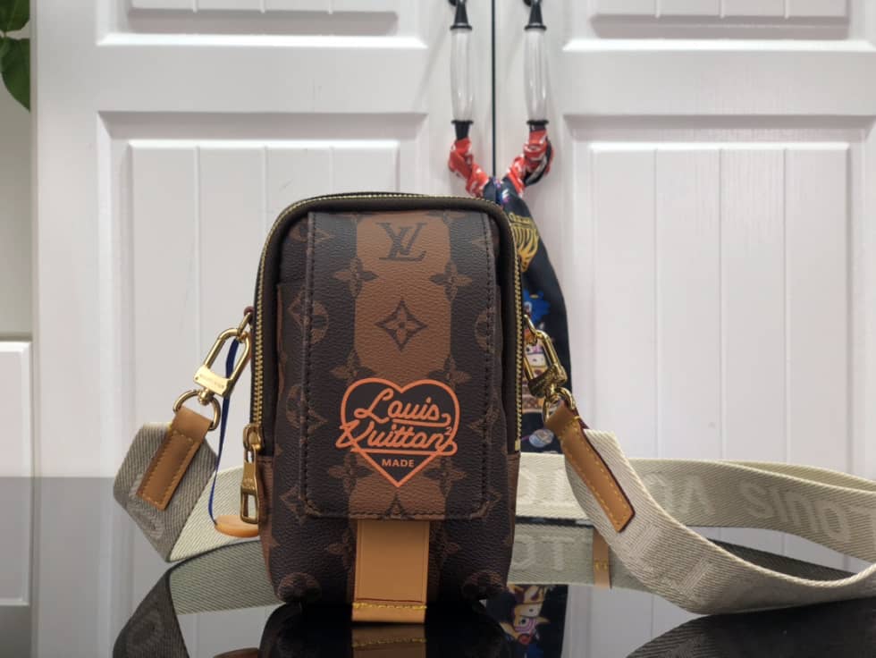 Louis Vuitton x Nigo Flap Double Pouch Brown M81005 Replica Phone Bag - DEEPREPS