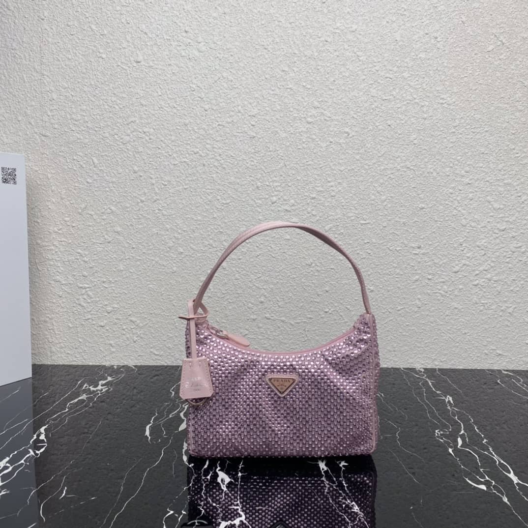 Prada Satin Re-Edition 2000 Crystal Mini Hobo - DEEPREPS