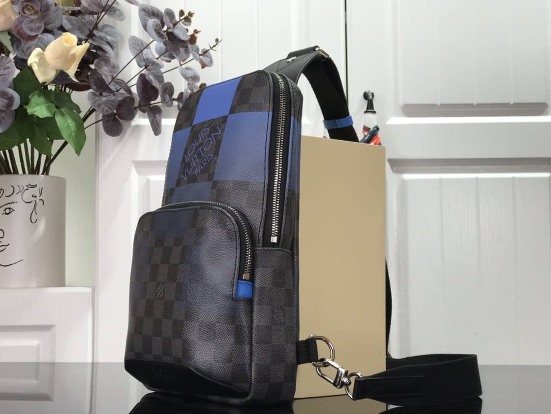 Louis Vuitton Damier Graphite Mens Avenue Replica Sling Bag Black Blue N40403 - DEEPREPS