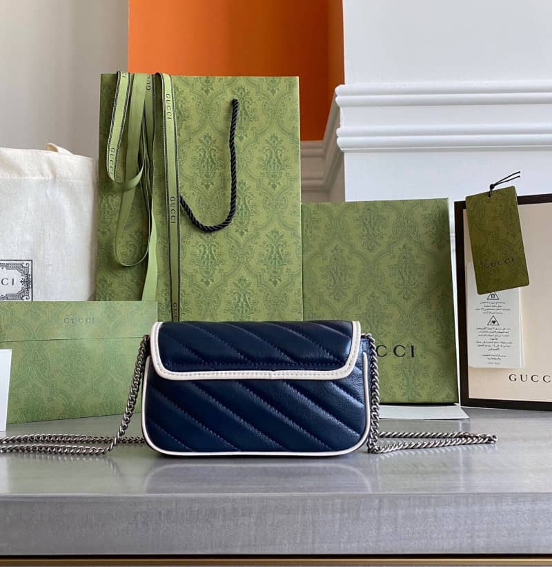 Gucci GG Marmont Mini Matelasse Leather Shoulder Bag Replica Blue 574969 - DEEPREPS