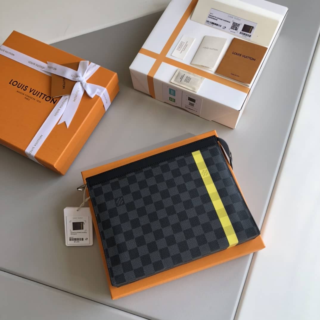 Louis Vuitton Stripe Replica Pochette Voyage MM Damier Graphite Yellow N60107 - DEEPREPS