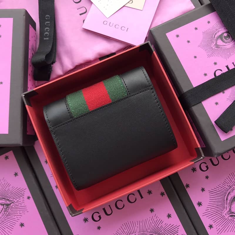 Gucci Short Button Cowhide Leather Wallet Black 476081 - DEEPREPS