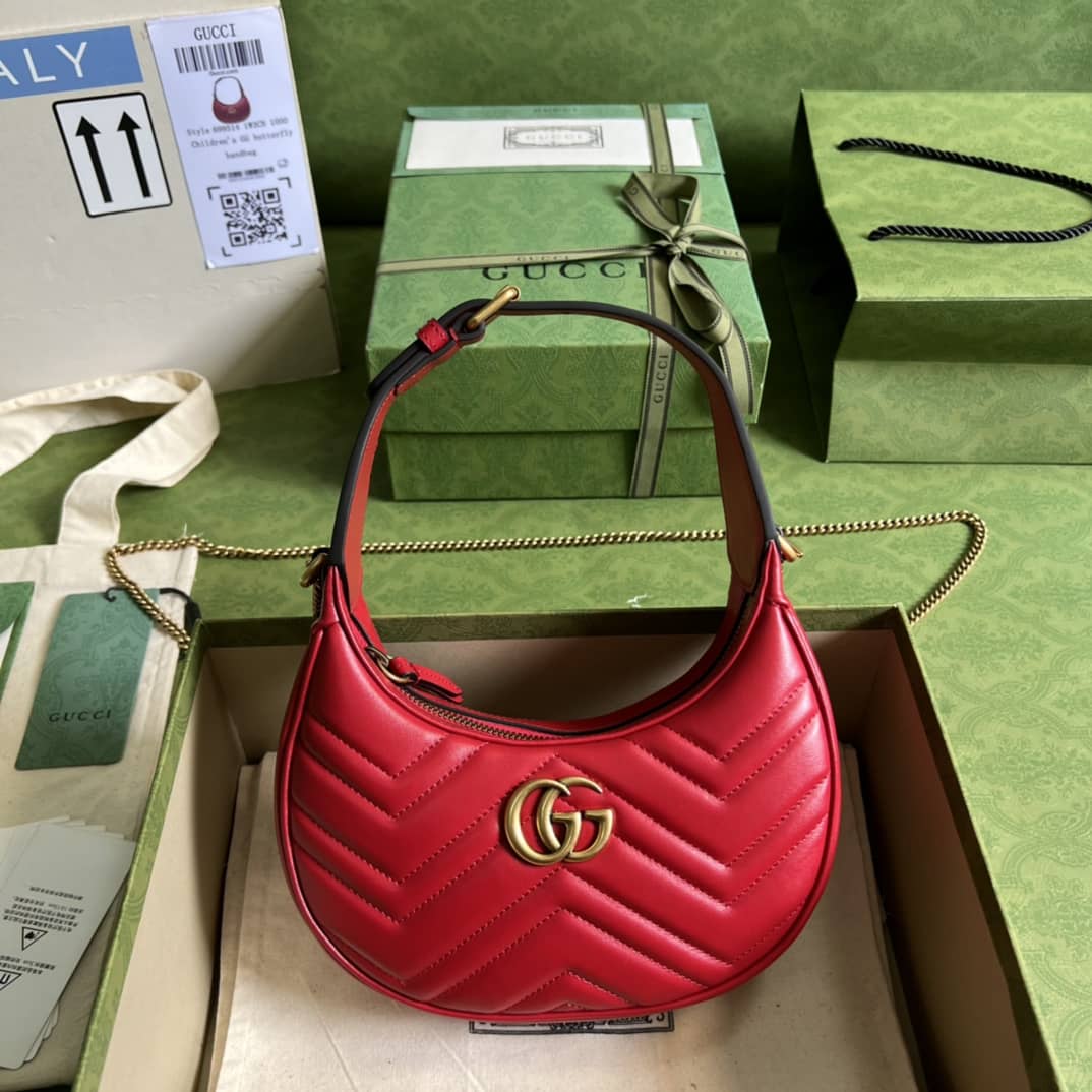 Gucci GG Marmont Half-moon-shaped Mini Red 699514 Replica Hobo Bag - DEEPREPS