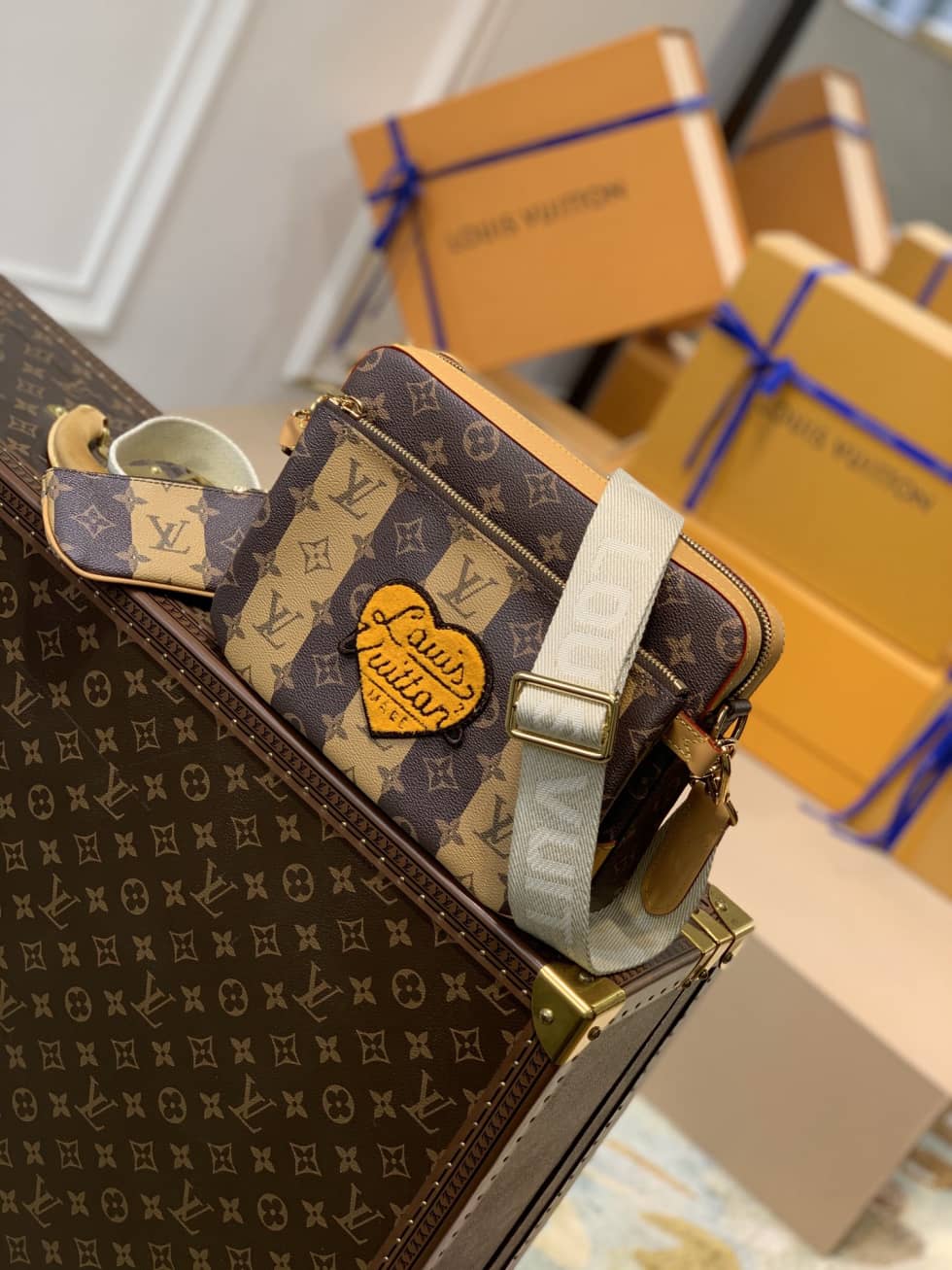 Louis Vuitton x Nigo Trio Monogram Stripes Brown M45965 Replica Messenger Bag - DEEPREPS