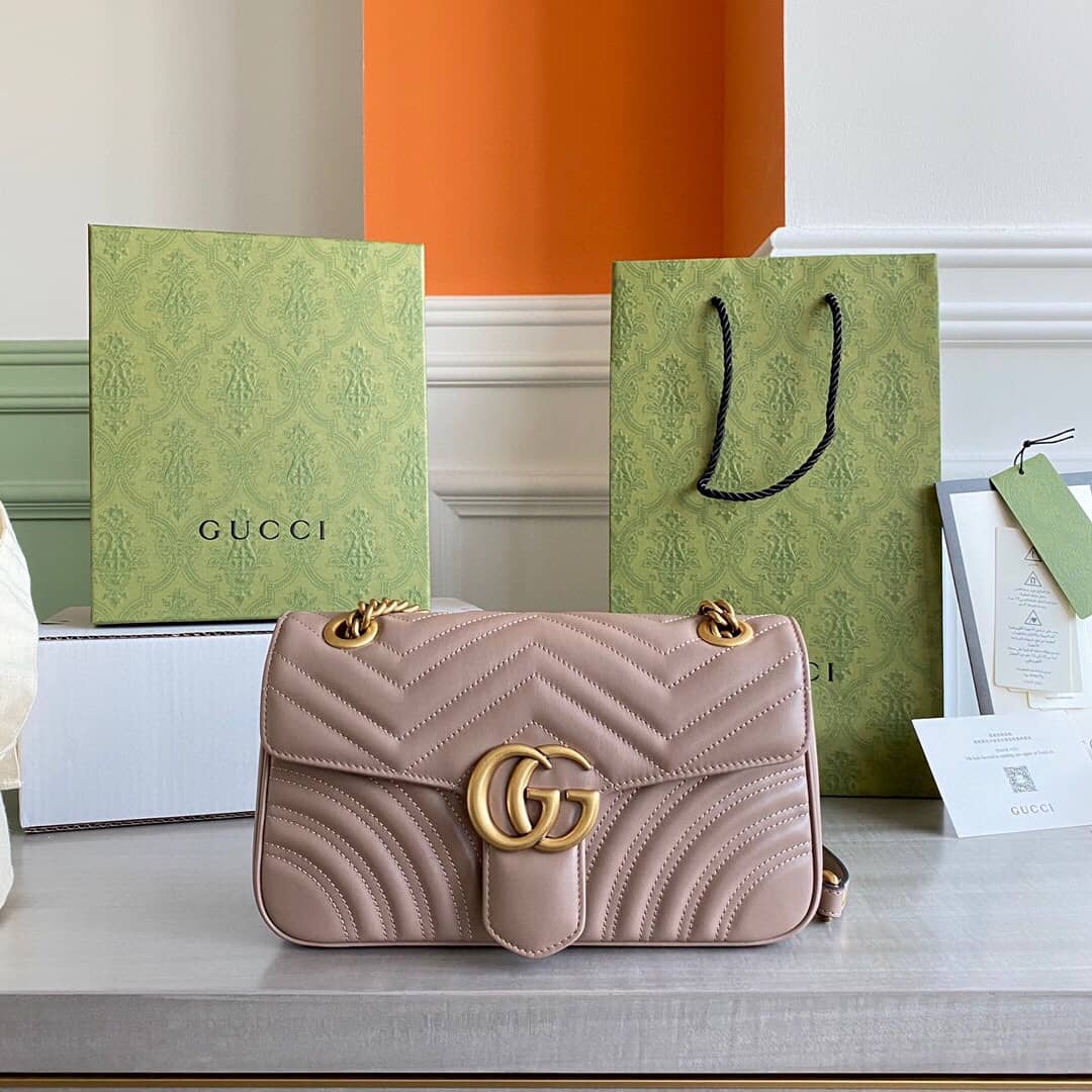 Gucci GG Marmont Matelasse Shoulder Bag Replica Pink 443497 - DEEPREPS