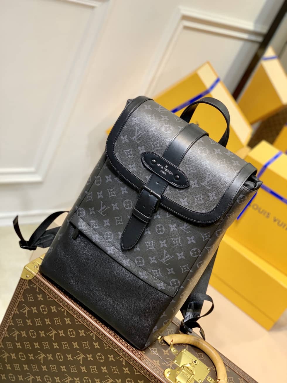 LV Backpack Replica Saumur Monogram Eclipse Canvas Black M45913 - DEEPREPS