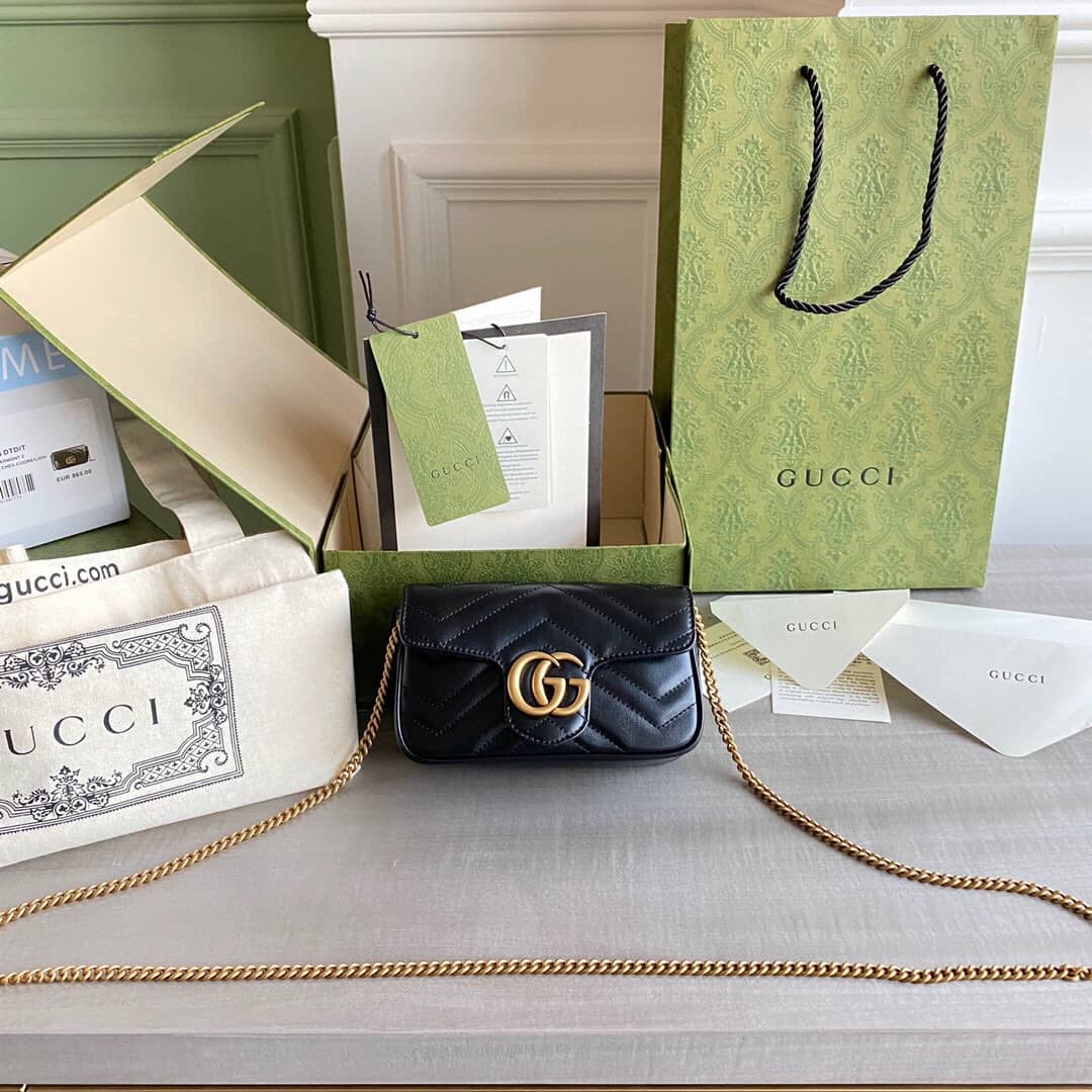 Gucci GG Marmont Matelasse Leather Mini Shoulder Bag Replica Black 476433 - DEEPREPS