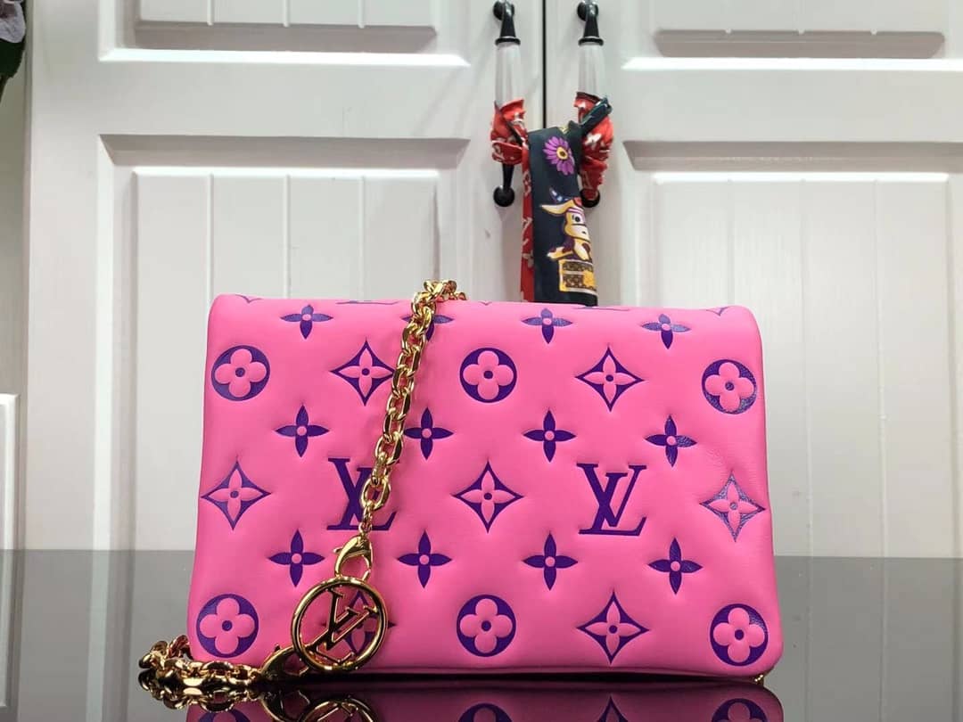 Louis Vuitton Pochette Coussin Monogram Embossed Lambskin Chain Replica Bag Pink - DEEPREPS