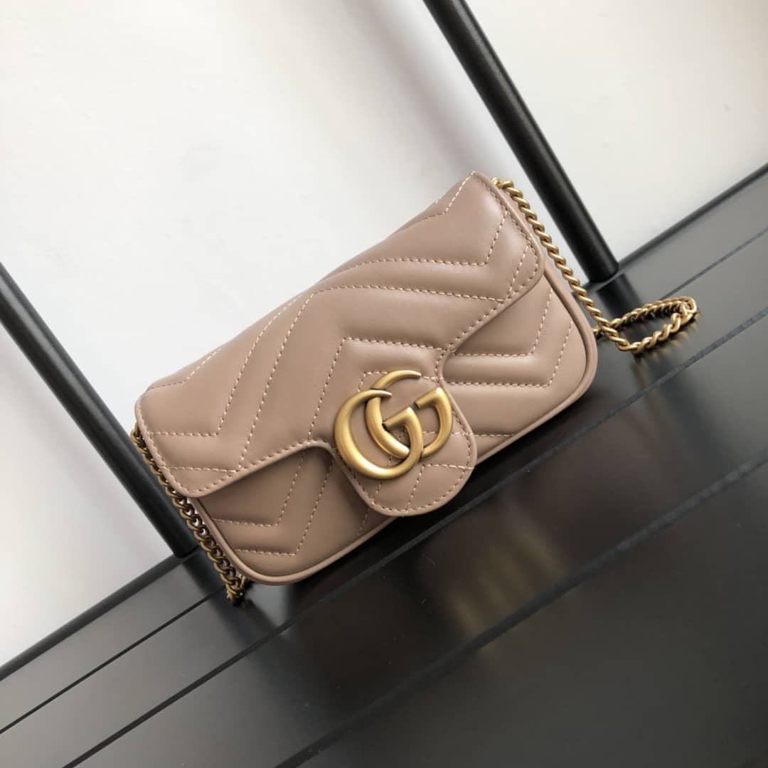 Gucci GG Marmont Matelasse Leather Mini Shoulder Bag Replica Apricot 476433 - DEEPREPS