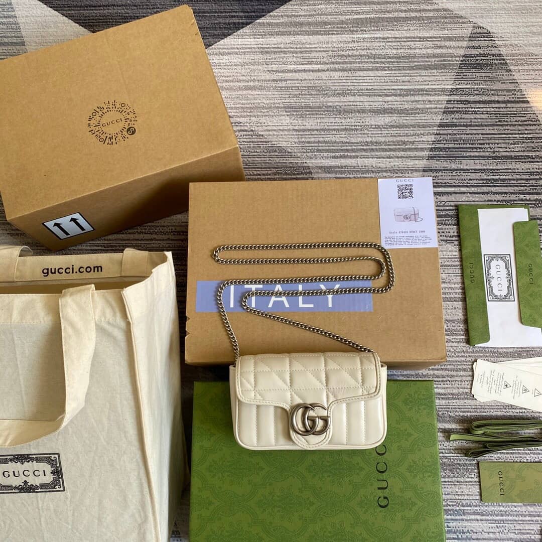 Gucci GG Marmont Matelasse Leather Mini Shoulder Bag Replica White 476433 - DEEPREPS