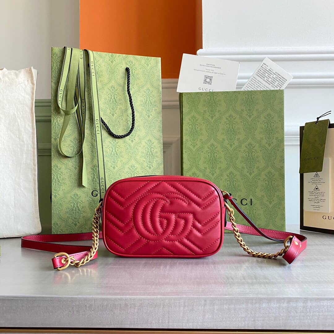 Gucci GG Marmont Matelassé Mini Bag Replica Red 448065 - DEEPREPS