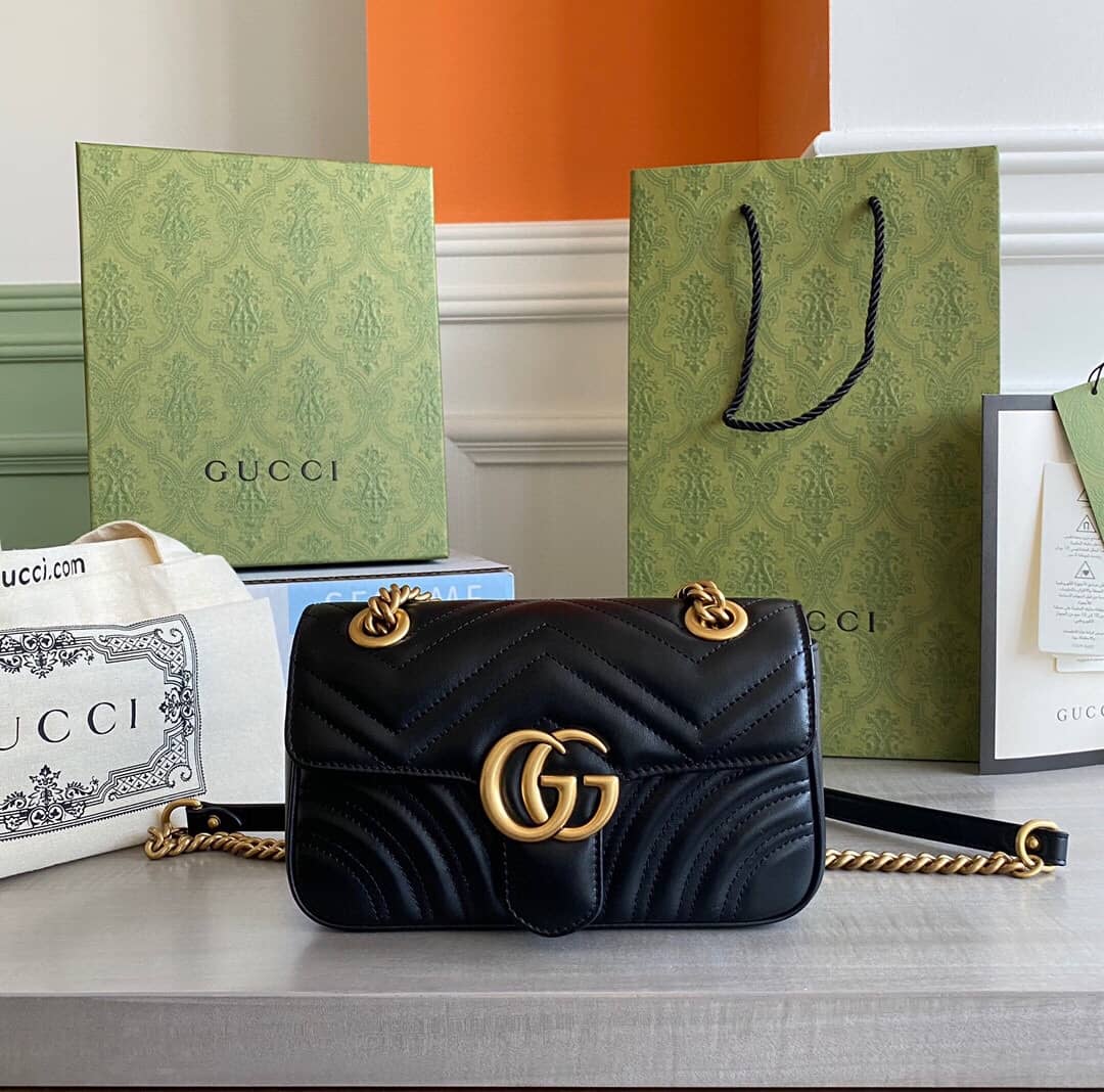 Gucci GG Marmont Mini Matelasse Shoulder Bag Replica Black 446744 - DEEPREPS