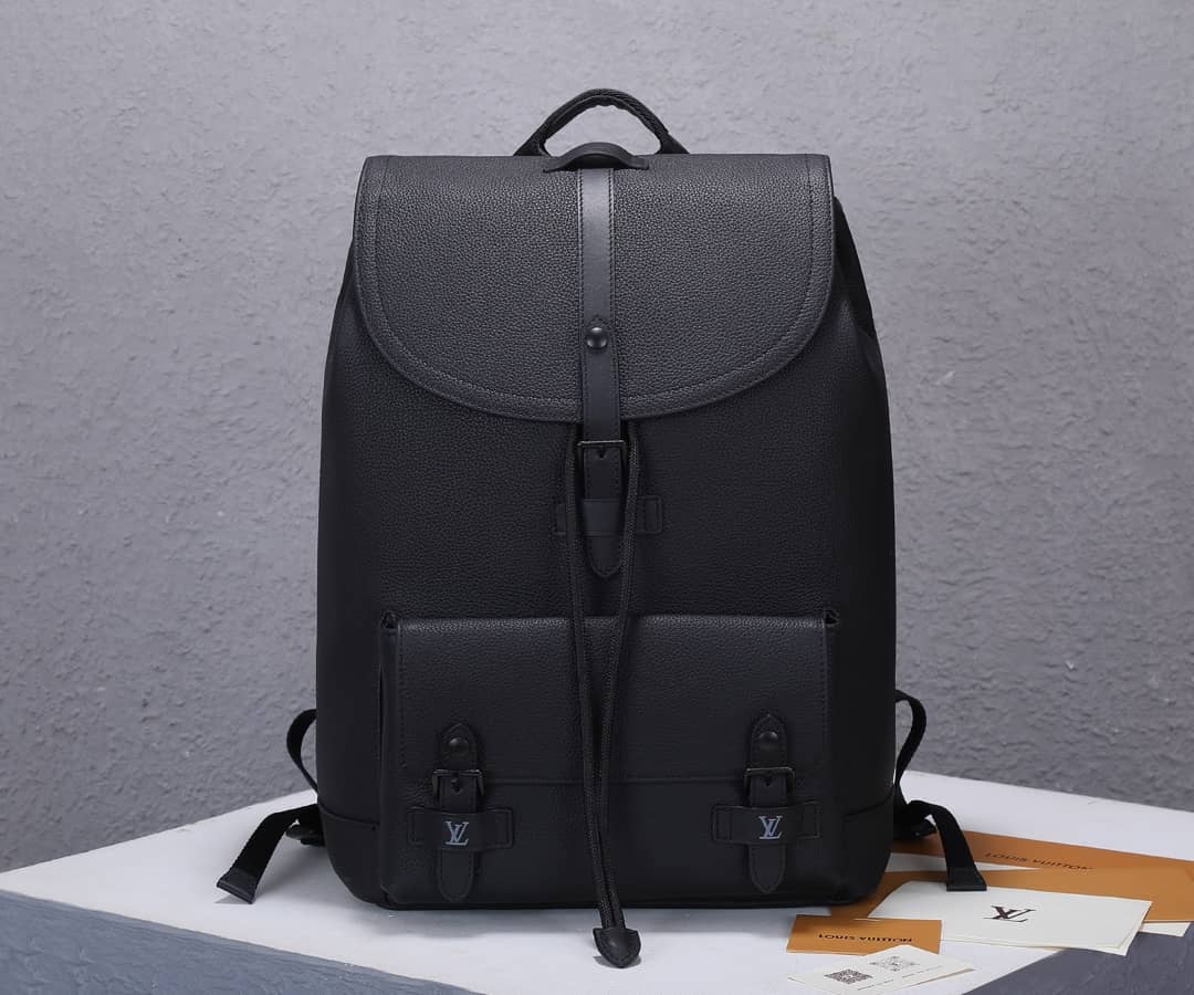 Louis Vuitton Christopher Slim Taurillon Leather Black M58644 Replica Backpack - DEEPREPS