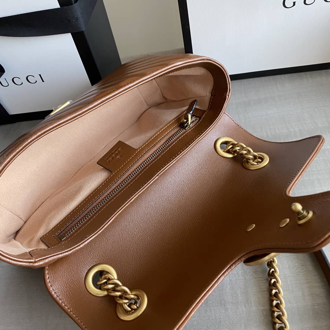 Gucci GG Marmont Matelasse Shoulder Bag Replica Brown 443497 - DEEPREPS