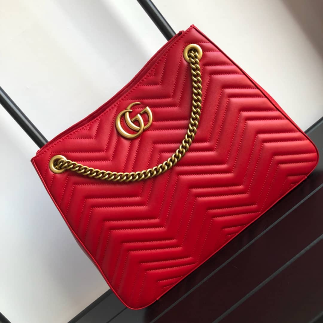 Gucci GG Marmont Chain Shoulder Bag Replica Red 453569 - DEEPREPS