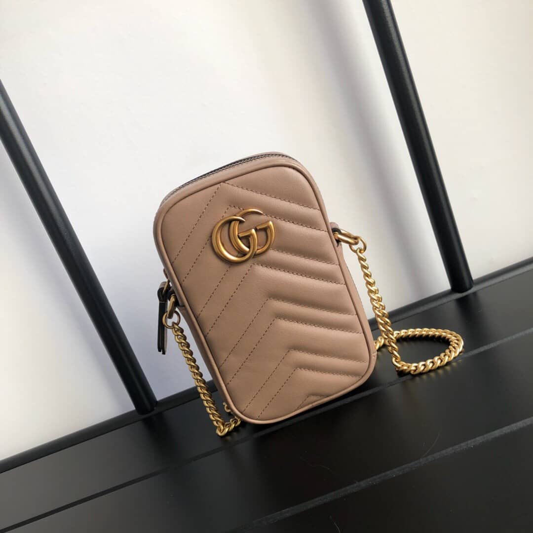 Gucci GG Marmont Mini Matelasse Leather Corssbody Bag Replica Apricot 598598 - DEEPREPS