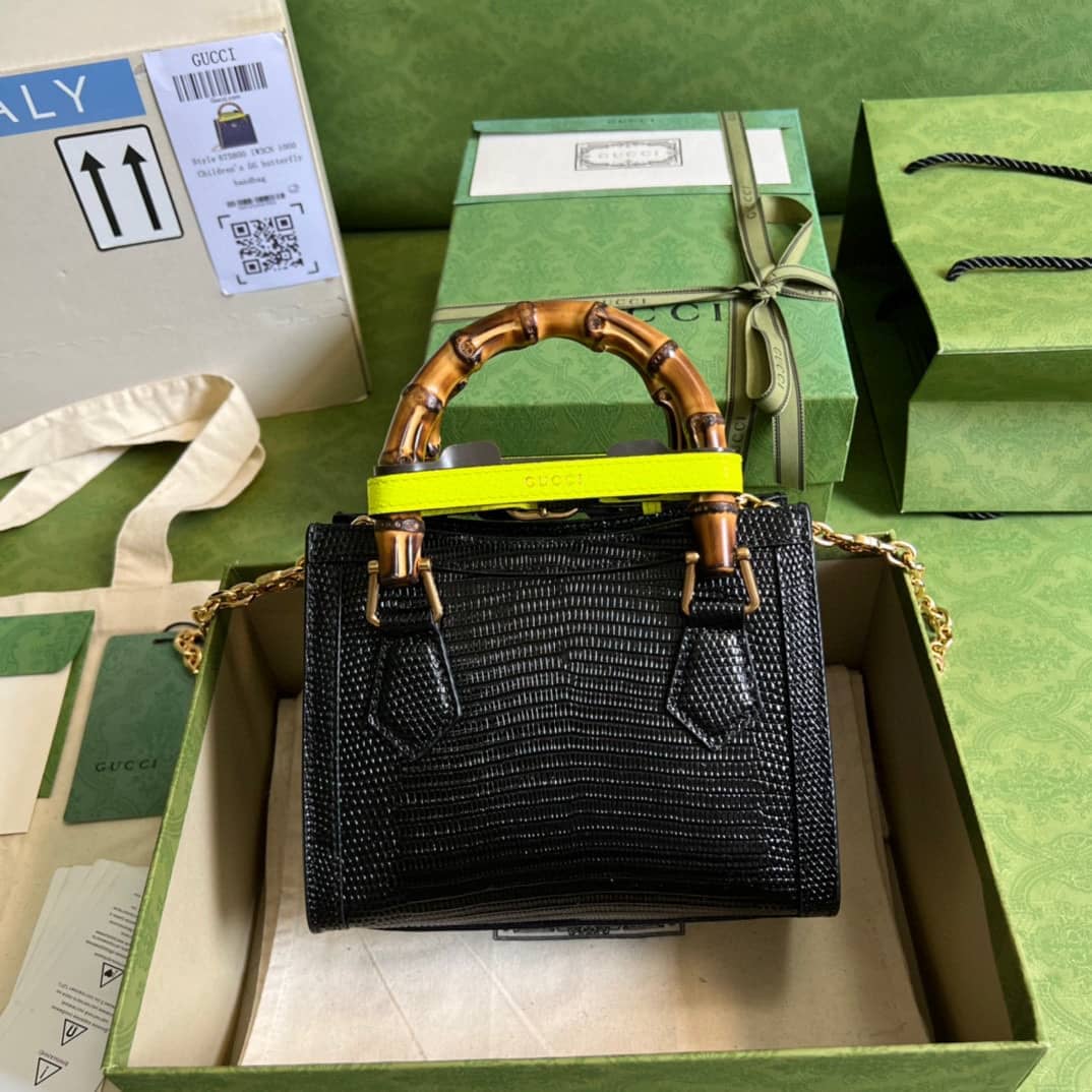 Gucci Diana Lizard Mini Bag Black 675800 Replica Tote - DEEPREPS