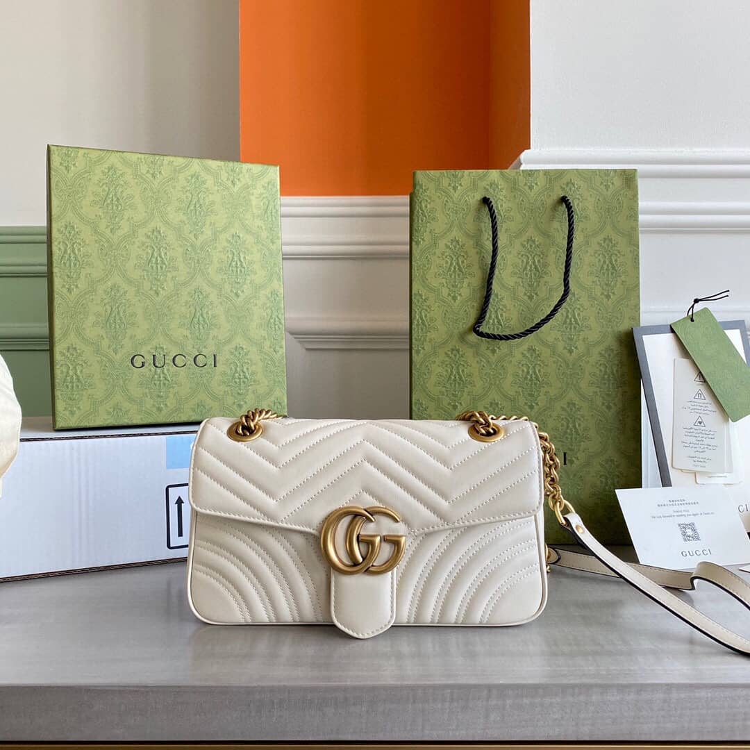 Gucci GG Marmont Matelasse Shoulder Bag Replica White 443497 - DEEPREPS