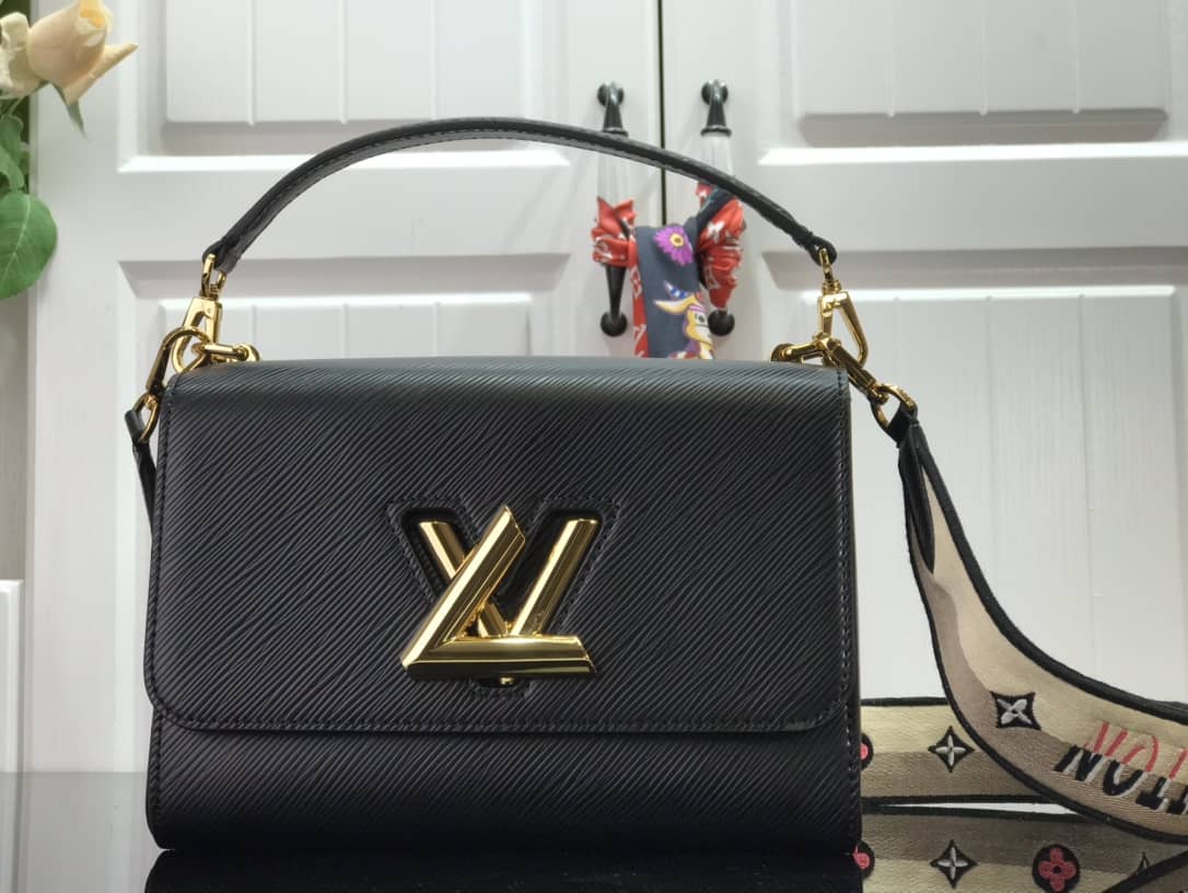Louis Vuitton Twist MM Golden Lock Handle Epi Leather Replica Crossbody Bag Black M57506 - DEEPREPS