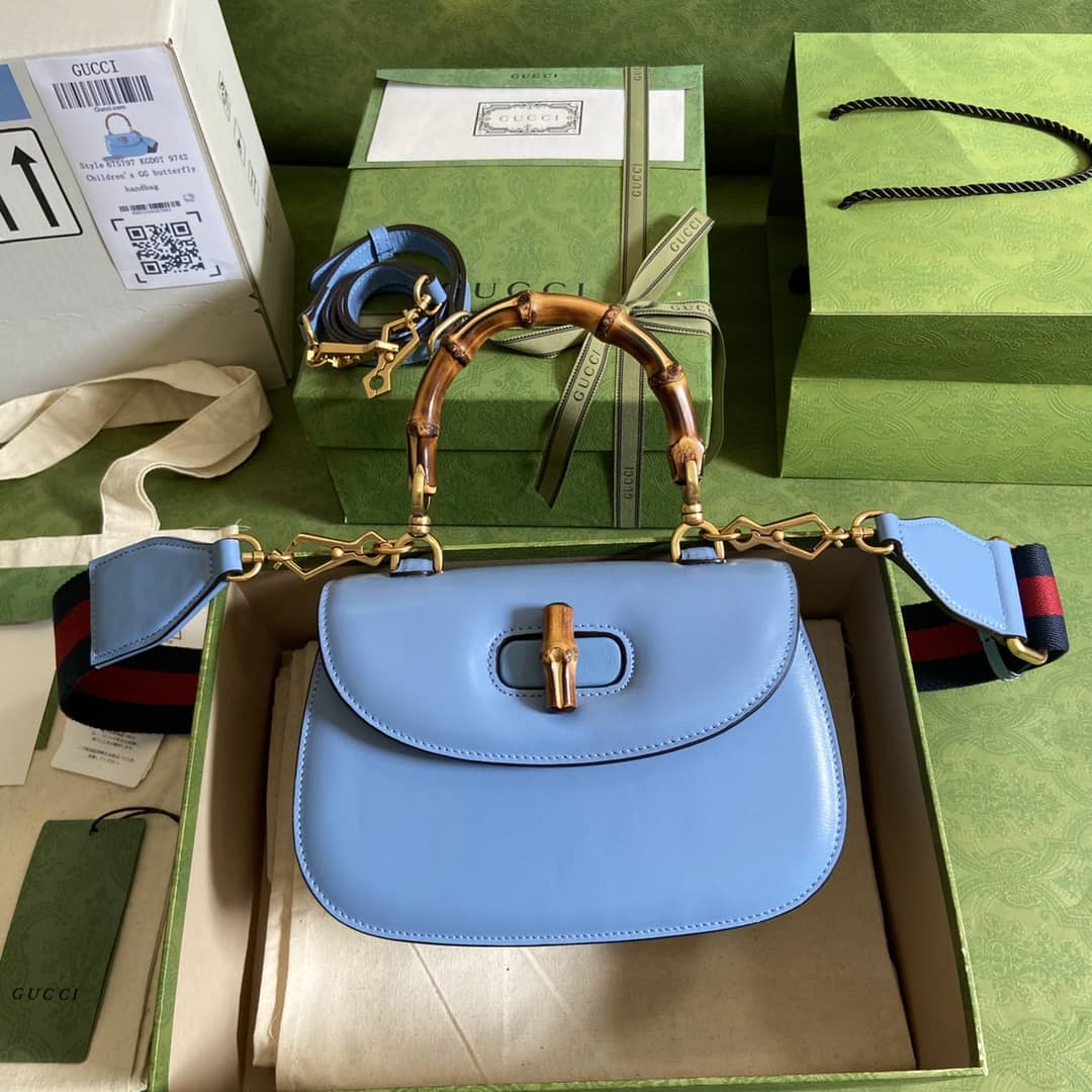 Gucci Bamboo 1947 Small Top Handle Bag Blue 675797 Replica - DEEPREPS