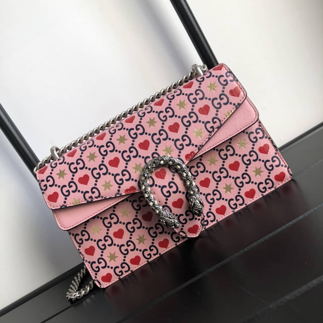 Gucci Dionysus Dupe GG Supreme Dionysus Chain Shoulder Bag Replica Pink 400249 - DEEPREPS