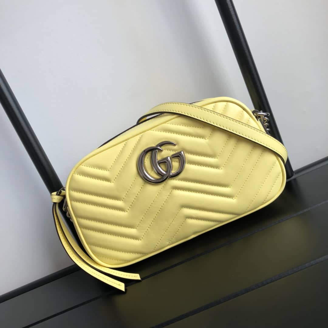Gucci Handbag Dupes GG Marmont Small Shoulder Handbag Camera Bag Replica Yellow 447632 - DEEPREPS