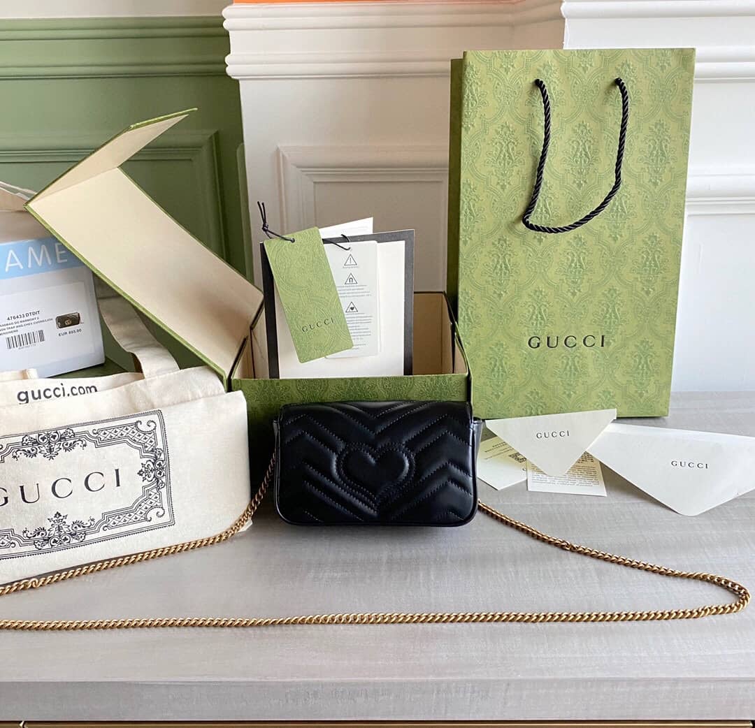 Gucci GG Marmont Matelasse Leather Mini Shoulder Bag Replica Black 476433 - DEEPREPS