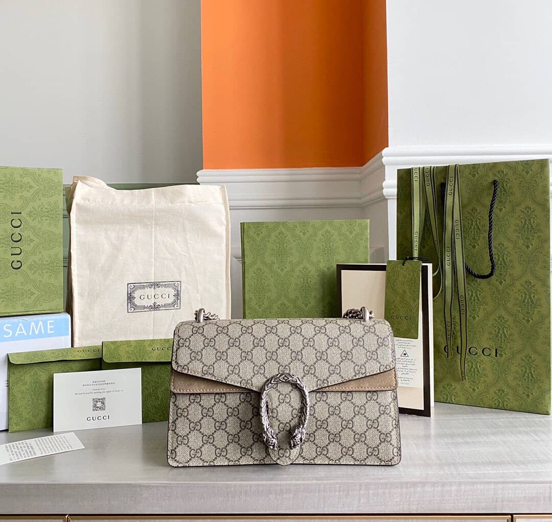 Gucci Dionysus Dupe GG Supreme Dionysus Chain Replica Shoulder Bag Gray 400249 - DEEPREPS