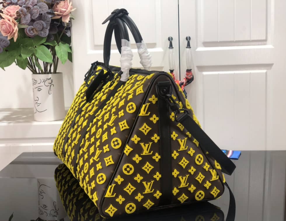 LV Duffle Bag Replica Keepall Triangle Bandouliere 50 Yellow M45046 - DEEPREPS